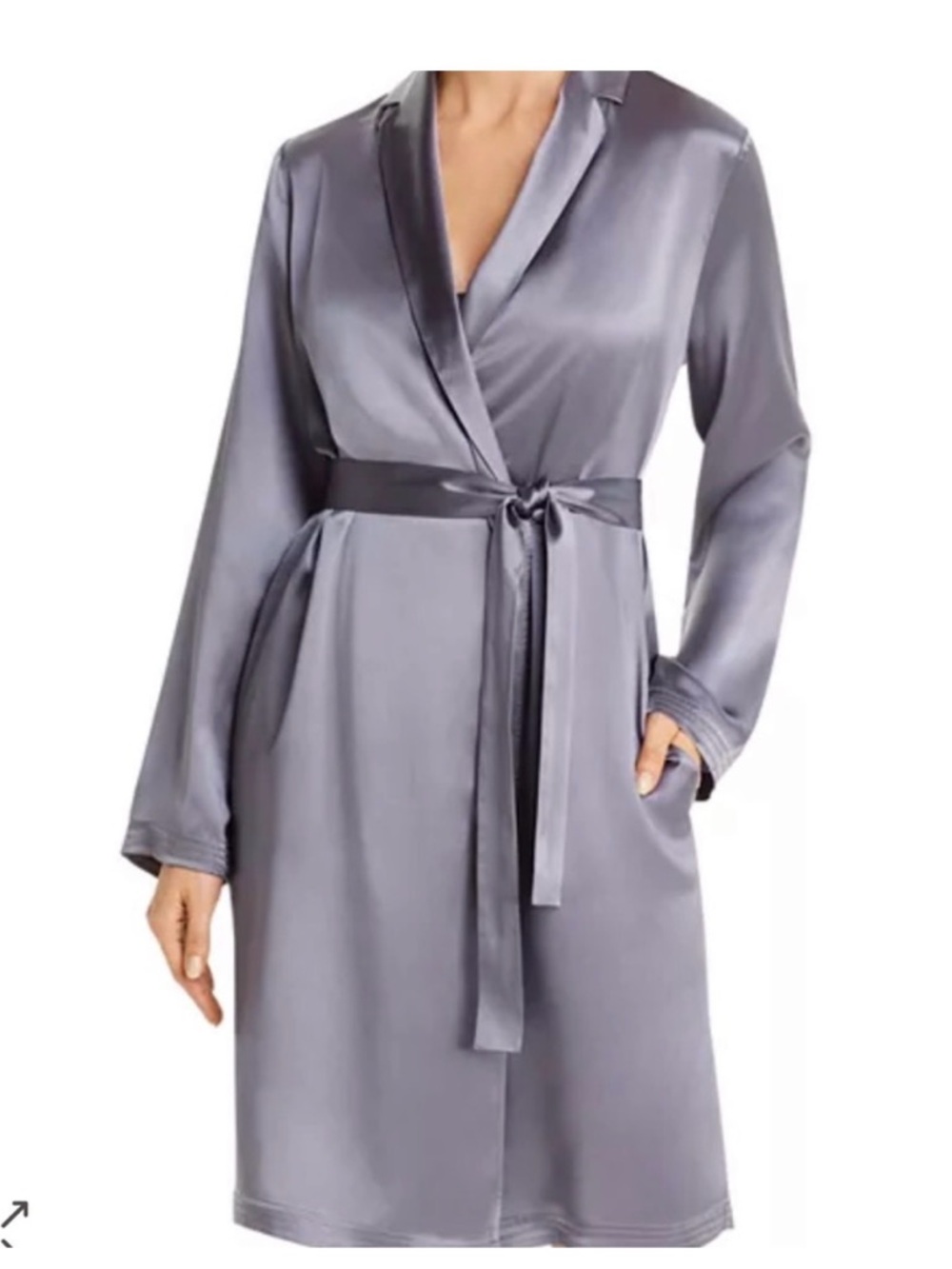 La Perla Silver Satin Wrap Robe with Tie Belt